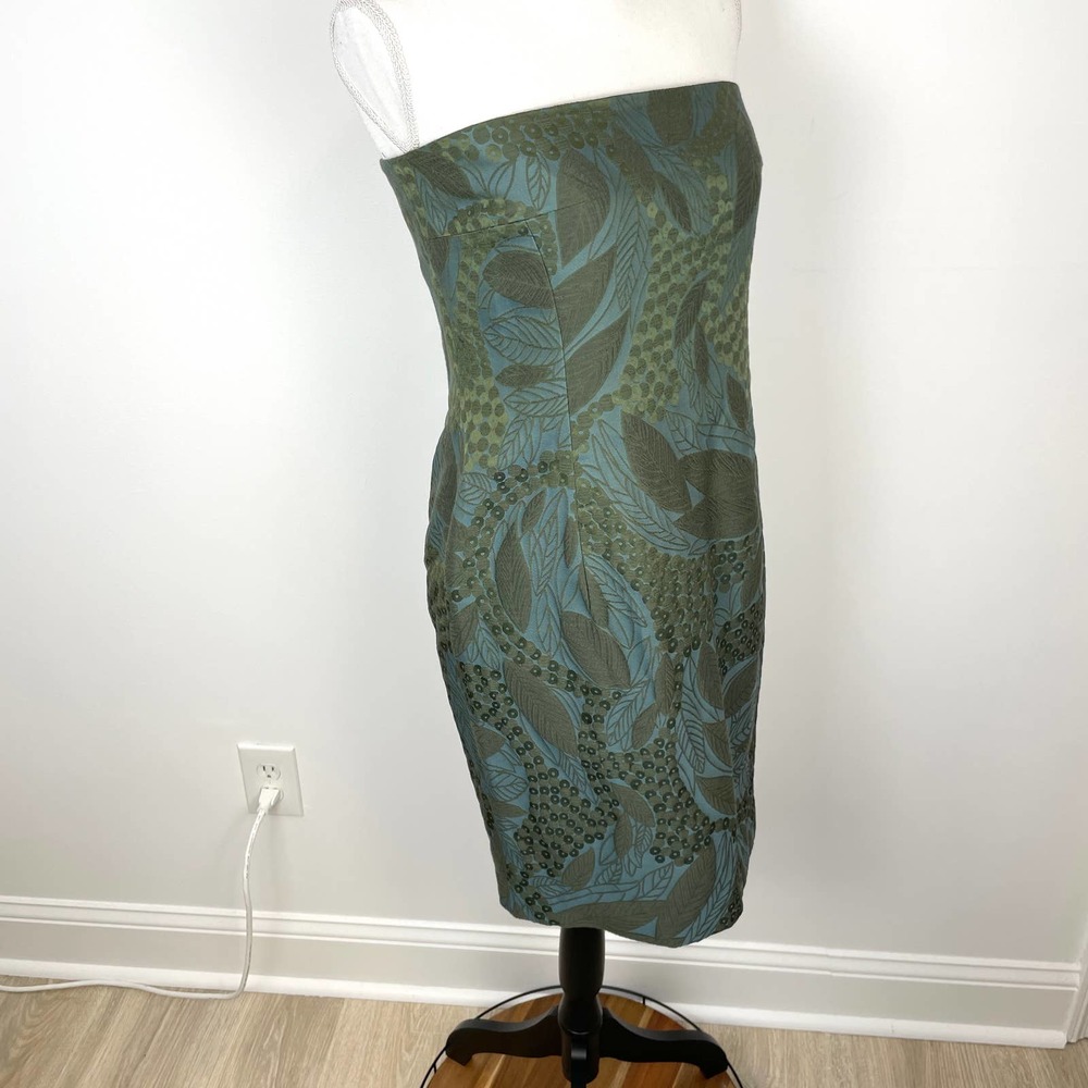 Margon Italy Leaf Patterned Jacquard Strapless Dress In Green Size Small - Picture 6 of 10